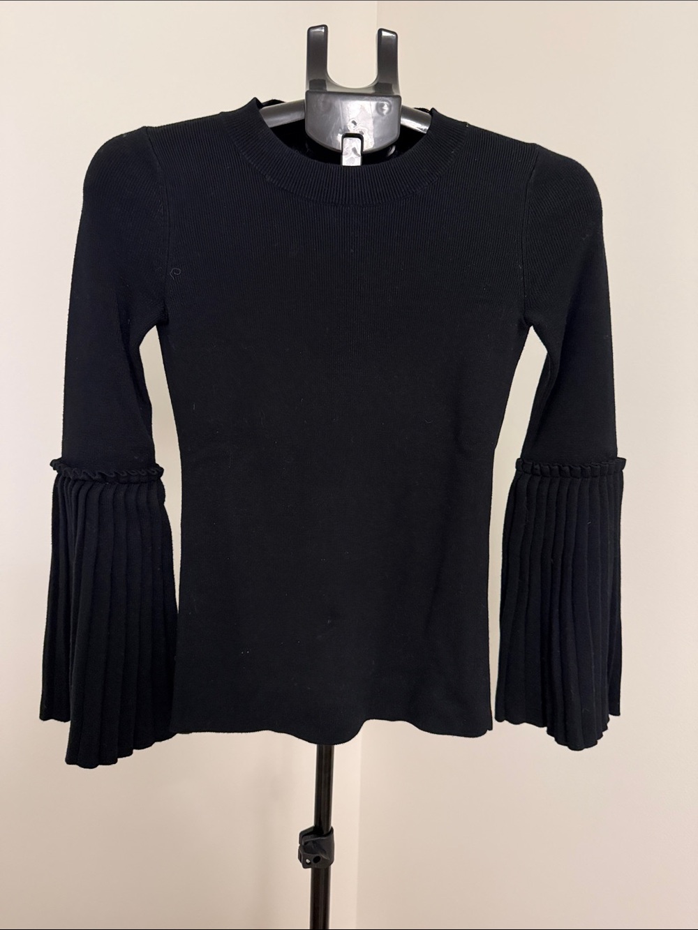 Banana Republic Black Ribbed Top with Pleated Bell Sleeves